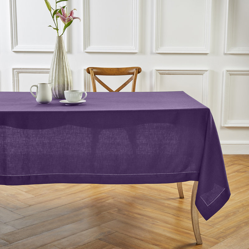 100% Pure Linen Hemstitch Tablecloth- Classic Hemstitch, Lilac, 144" x 60"