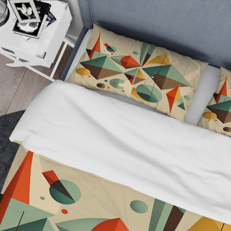 Natural Tones Grey And Beige Mosaic Geometric Shapes Duvet Cover, Twin Duvet Cover + 1 Sham, Geometric Shapes 30