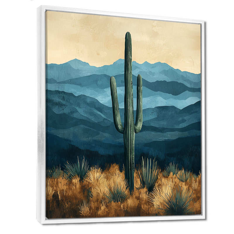 Margriet Cactus and Mountains I - Art mural de cactus pour le salon, H 20 po x l 12 po, Reproduction avec cadre flottant