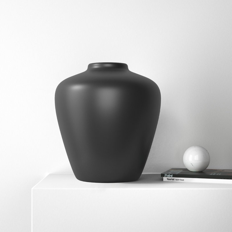 Black Ceramic Matte Decorative Vase, 13" x 13" x 14", Black