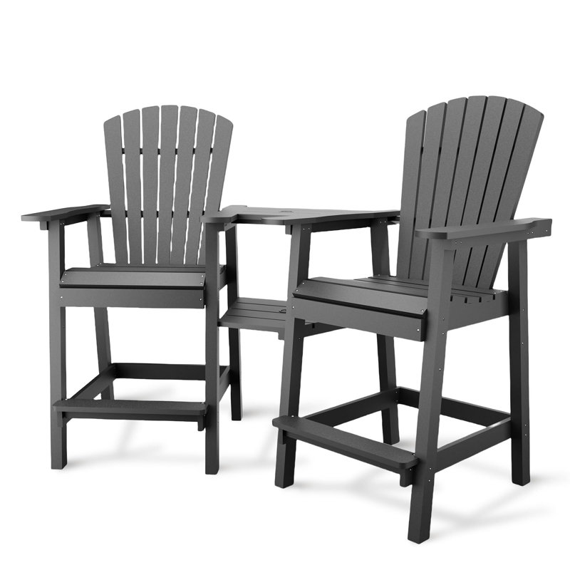 Outdoor Tall Adirondack Chairs Set of 2 HDPE, Paio Adirondack Barstools with Connecting Tray, Recycled Poly Patio High Adirondack Chairs for Deck, Backyard, Balcony