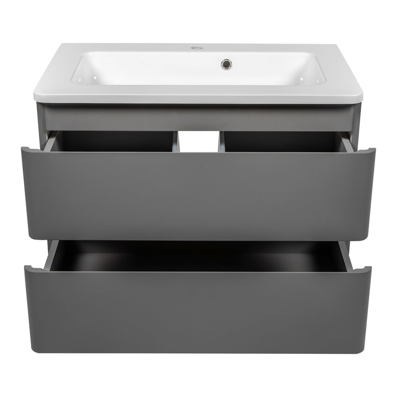 Gwendolene 23.4'' Single Bathroom Vanity with Ceramic Top with Mirror, Grey Matt