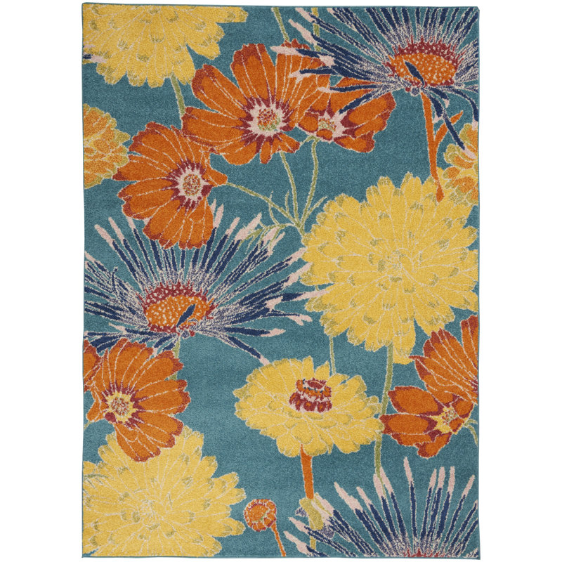 Tapis traditionnel turquoise Lakenya, Rectangle 5 pi 3 po x 7 pi 3 po
