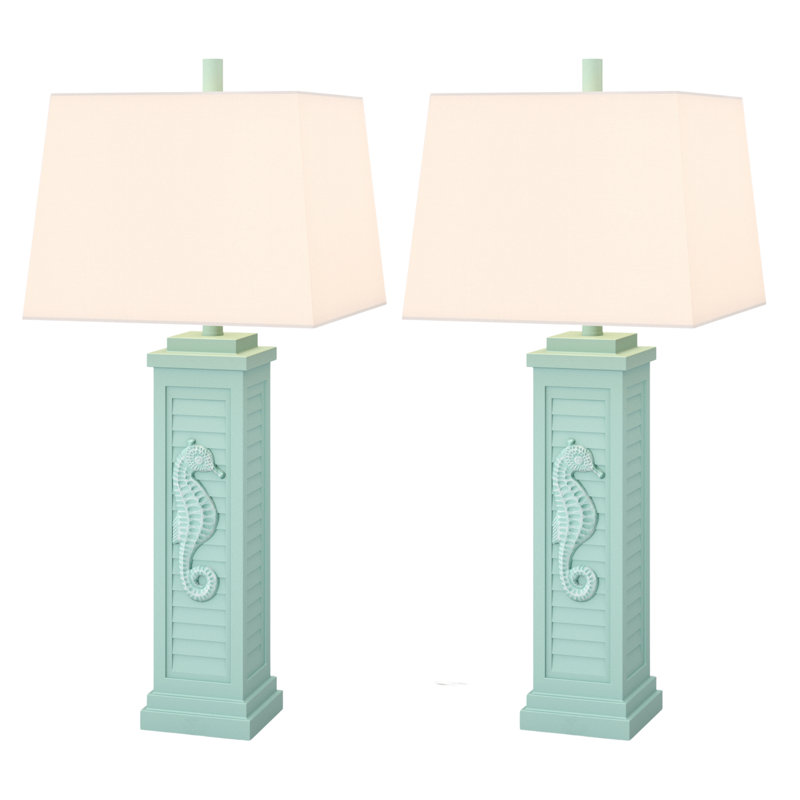 Sea Horse Shutter 32” Coastal Lamp with USB, Teal