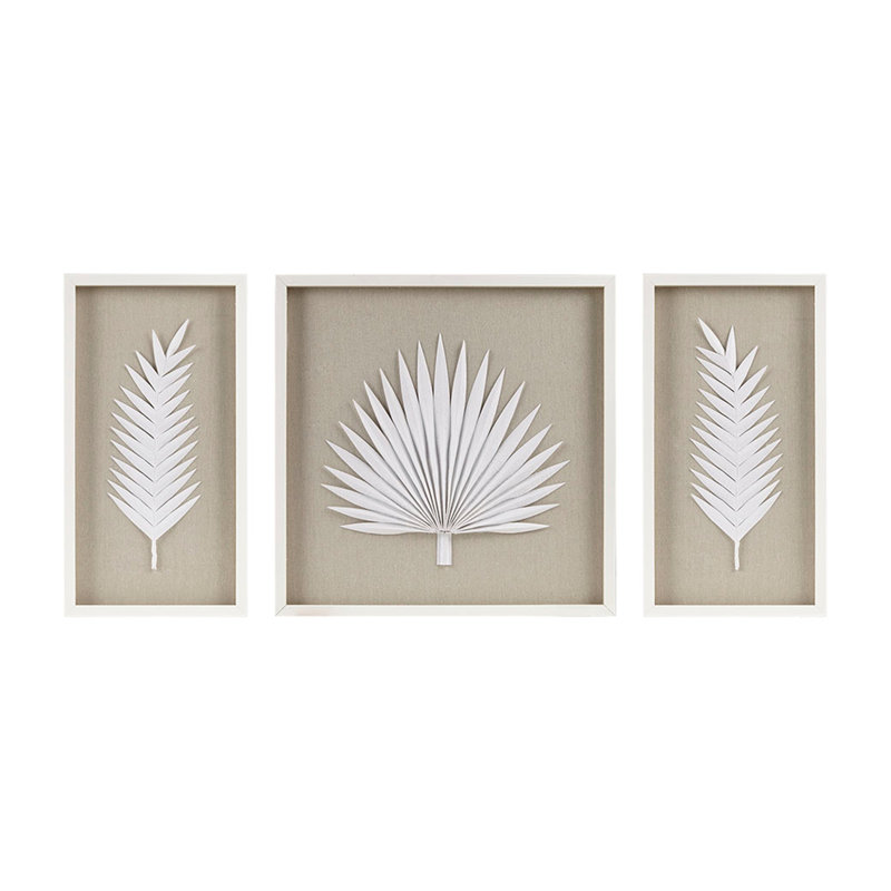 Framed Rice Paper Palm Leaves 3-Piece Shadowbox Wall Decor Set