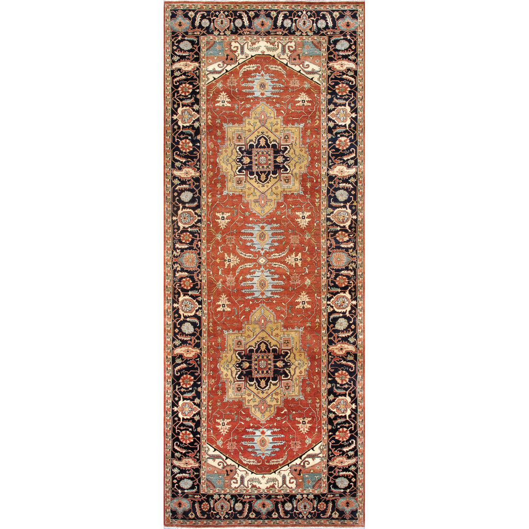 Serapi Hand-Knotted Wool Oriental Area Rug in Blue/Orange/Black Pasargad Rug