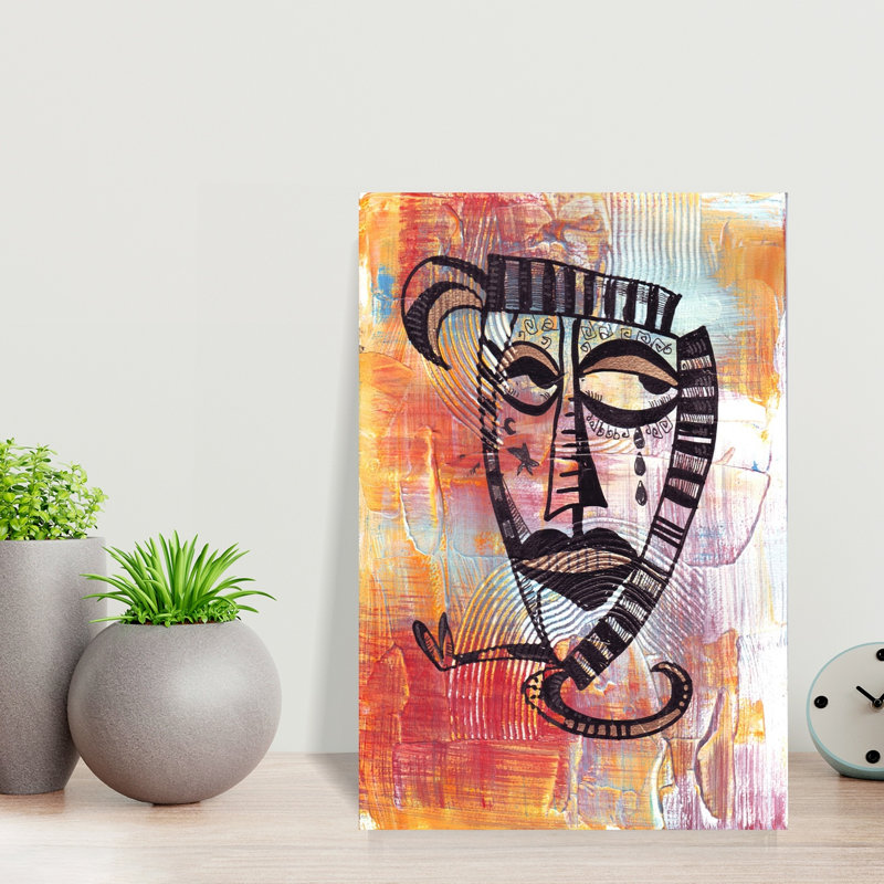 Abstrait visage expressif avec lignes abstraites et audacieuses, art mural contemporain, H 18 po x l 12 po
