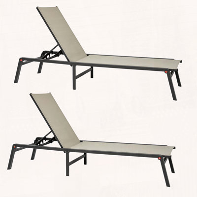 Ensemble de 2 chaises longues pliantes en aluminium avec dossier réglable à 5 positions