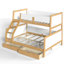Lit simple superposé simple au-dessus d'un grand lit avec tiroirs de rangement, lit superposé en bois massif avec lattes de soutien et conception convertible, blanc et naturel