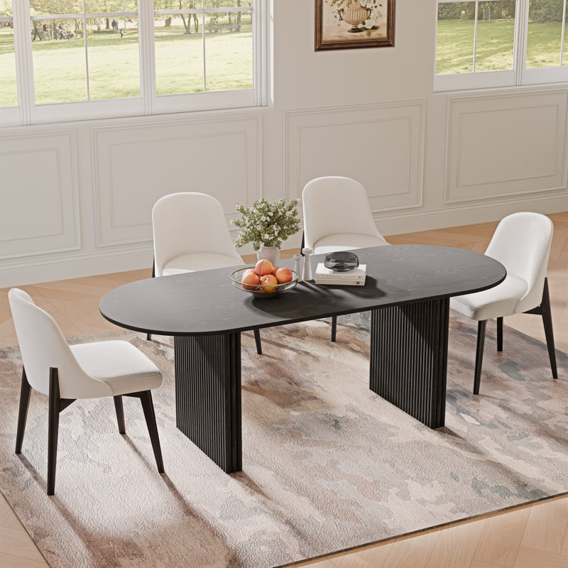 Ensemble 9 pièces de table de salle à manger ovale avec table de 79 po et 8 chaises rembourrées en tissu pour les meubles de cuisine et de salle à manger modernes