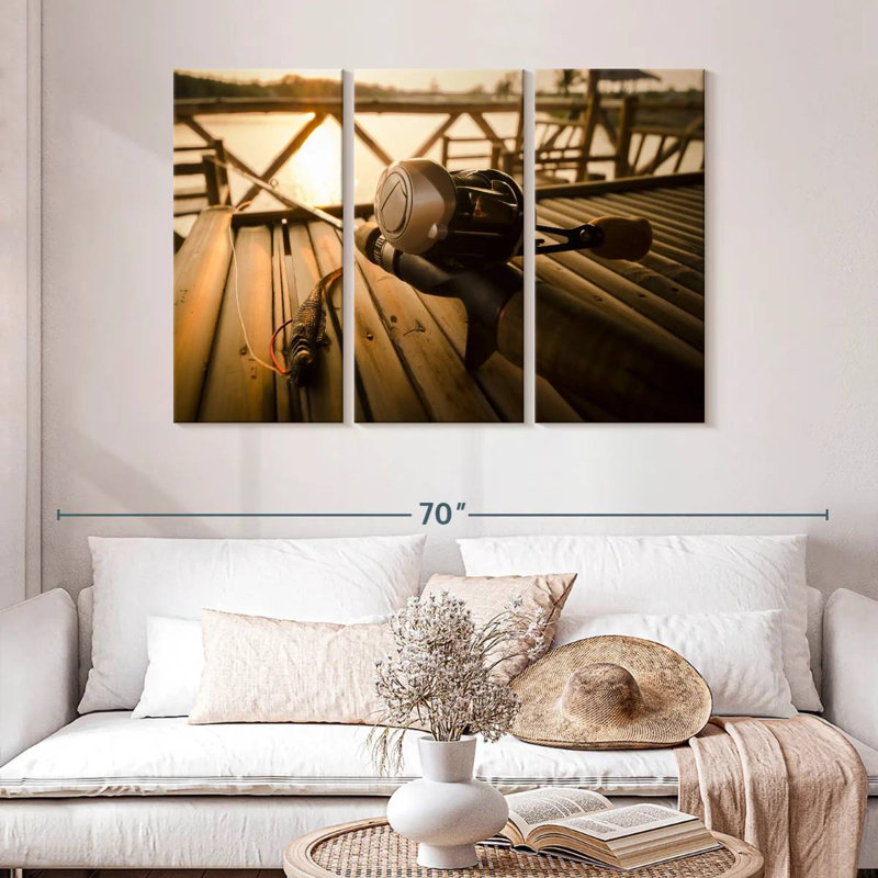 «Bass Fishing Set», 3 pièces sur toile, H 32 po x l 50 po x P 1,25 po