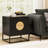 2 PCS Fluted Nightstand with 2 Drawers with Pine Wood Handles & Metal Frame Black-982202394-982202393