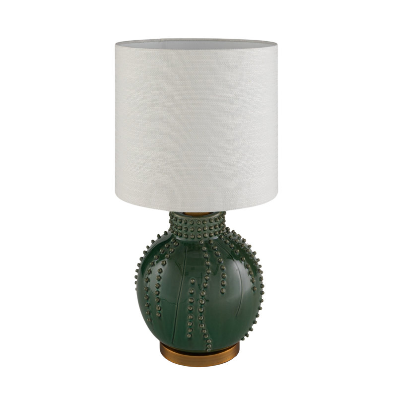 Green Stoneware Table Lamp with Linen Shade