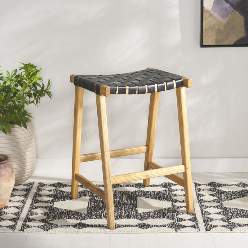 Tabouret de bar et de comptoir en cuir Alston, Naturel, Tabouret de comptoir (hauteur du siège de 26,8 po, Noir