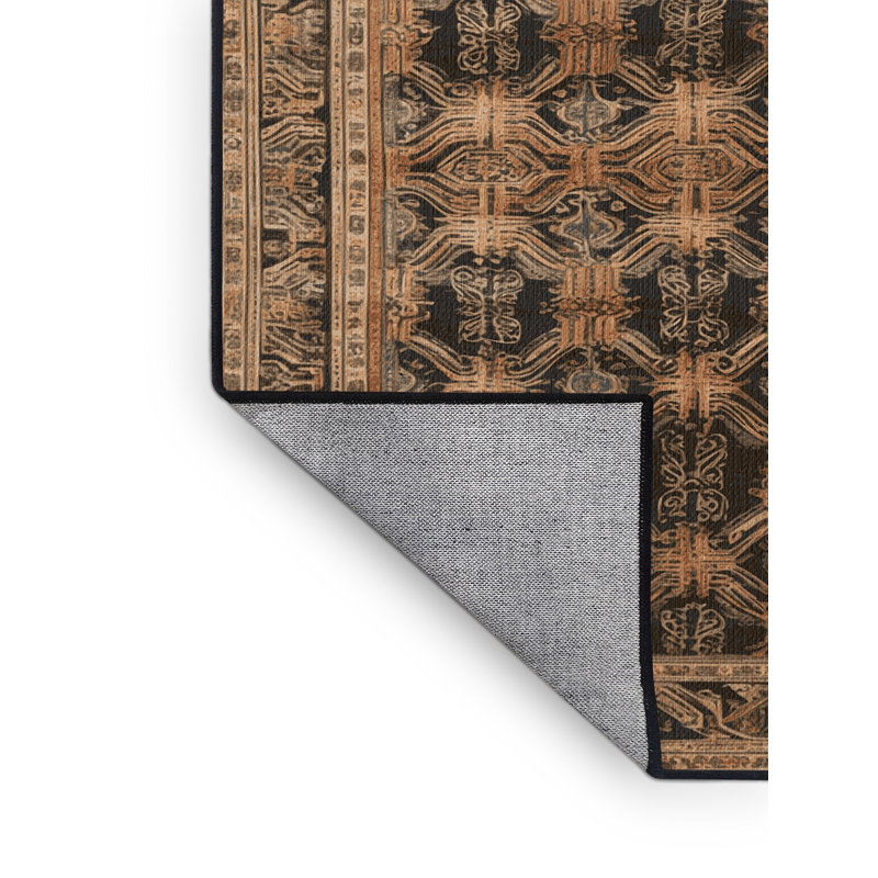 Tapis art déco brun lavable à la machine, Rond 4 pi