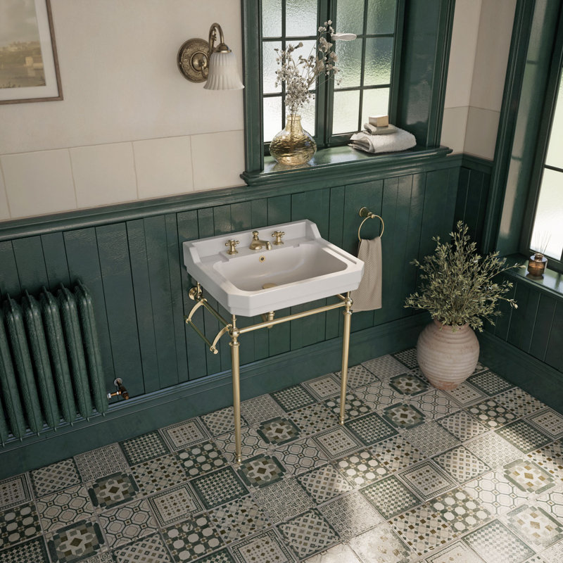 Victoriahaus 23.5" x 20" Rectangular Console Sink with Faucet Drill, Towel Bar, Backsplash, and Overflow, 8" Centers