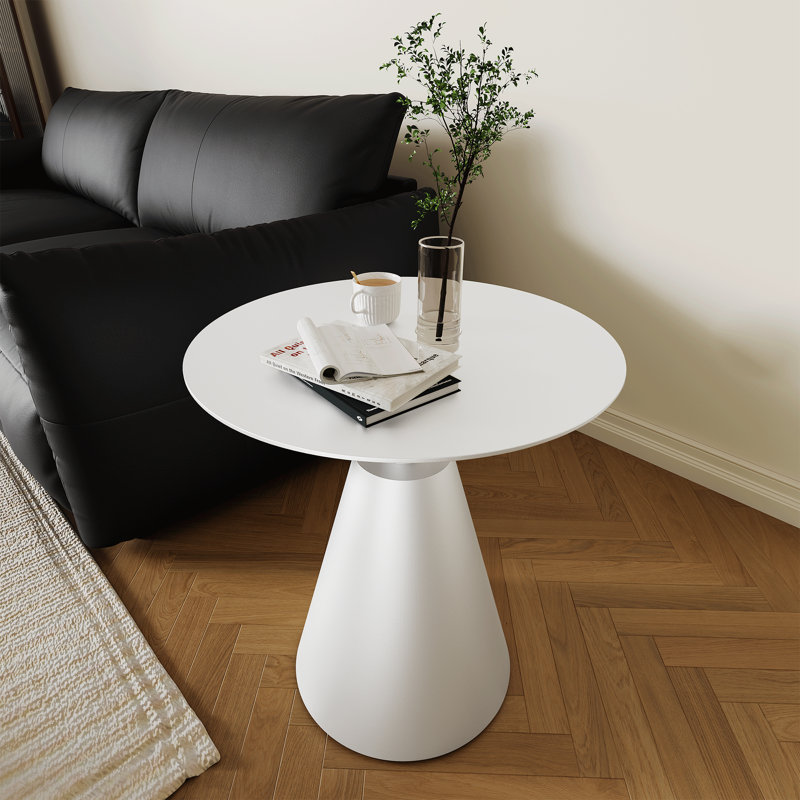  Table d'appoint ronde en aluminium Templa, Blanc, Blanc