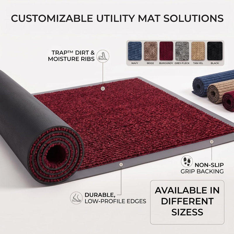 Non Slip Door Mat – Indoor And Outdoor Door Mat –Kitchen And Office Use Mat, Super Soft Absorbent Multicolor Barrier Mat, Machine Washable Entrance Rug (Red, 40cm x 60cm)