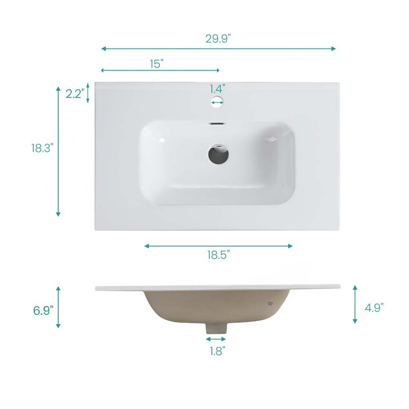 BB09-30-311, cuve en céramique blanche intégrée, bonde non incluse