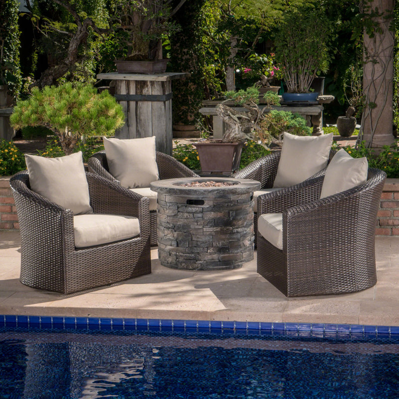 Paxson 5 Piece Rattan Multiple Chair Seating Group with Cushions