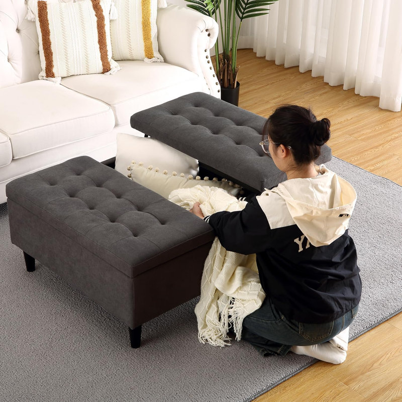 Grand repose-pieds carré 33 po avec rangement, table basse à plateau relevable rembourré capitonné en velours surdimensionné avec repose-pieds, coffre à jouets pour le salon