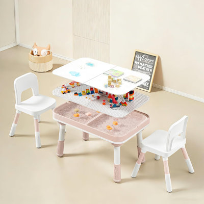 Ensemble de table et de chaises pour enfants avec rangement, ensemble de table pour tout-petits réglable en hauteur 5 en 1 et 2 chaises