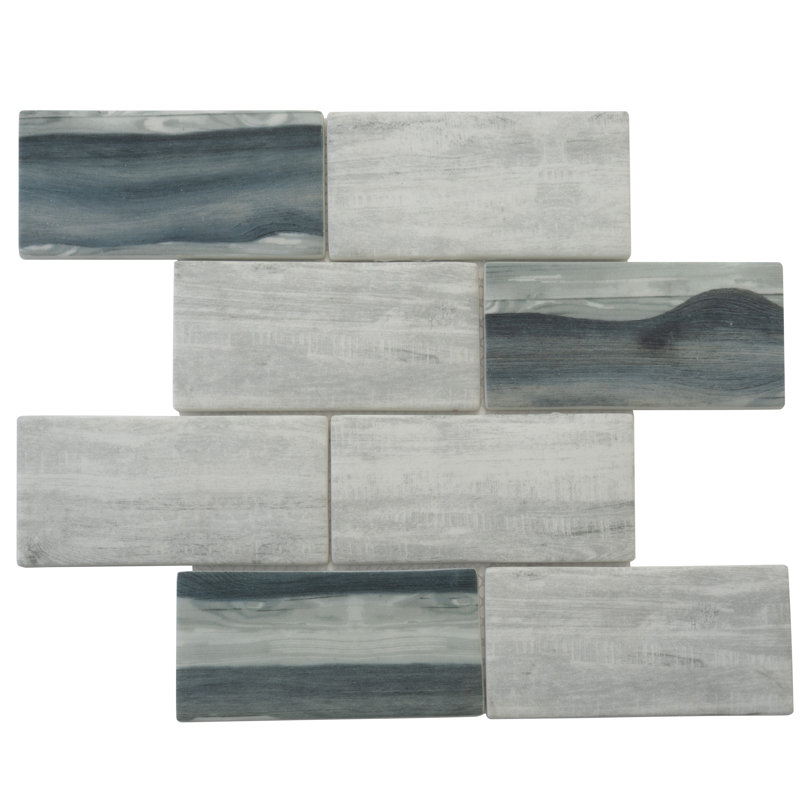 3" x 6" Glass Brick Joint Mosaic Wall & Floor Tile, Gray Wood