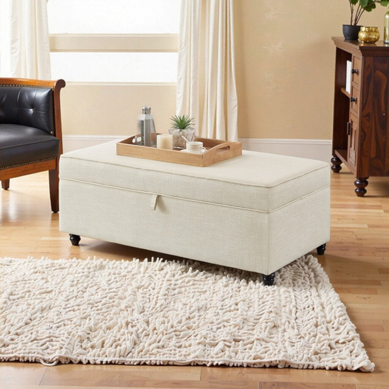 Grand repose-pieds avec rangement moderne, repose-pieds modulaire modulaire avec roulettes pour le salon, repose-pieds, repose-pieds avec rangement, grand banc repose-pieds avec rangement - ivoire