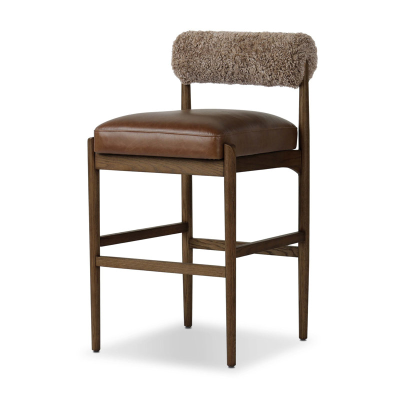Tabouret de comptoir rembourré Abella avec structure en bois massif, Tabouret de bar (siège d'une hauteur de 31 po)