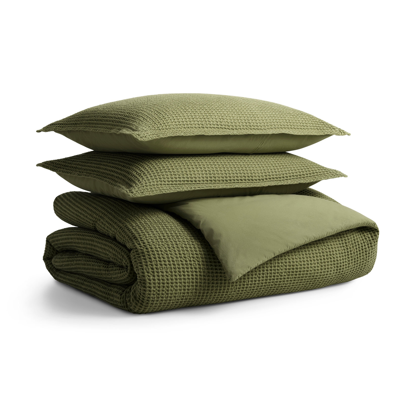 Cascade Cotton Duvet Cover Set, Loden Green, King Duvet Cover + 2 King Shams