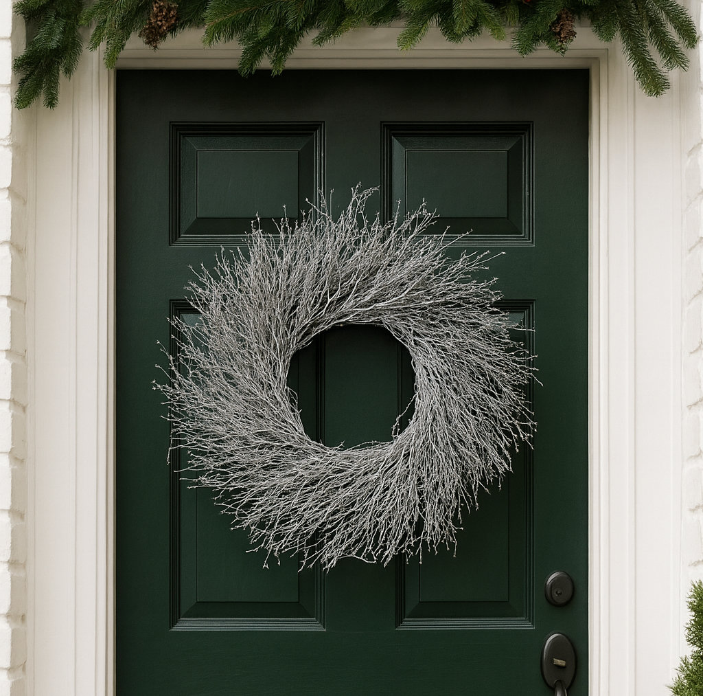 22'' Handcrafted Dried Twig Wreath, Silver