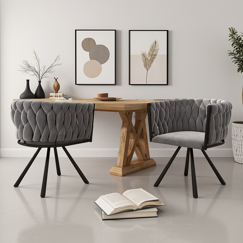 Chaises pivotantes en velours capitonné clair de luxe clair - Sièges d'appoint rembourrés en métal moderne, 2, Gris