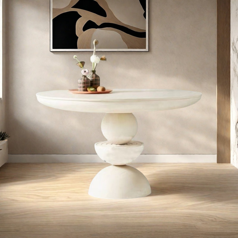 Table de salle à manger en bois de frêne massif avec base ronde unique, H 29,9 po x L 51,1 po x l 51,1 po, Blanc