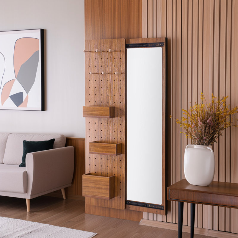 Armoire en bois avec miroir et armoire de rangement en noyer