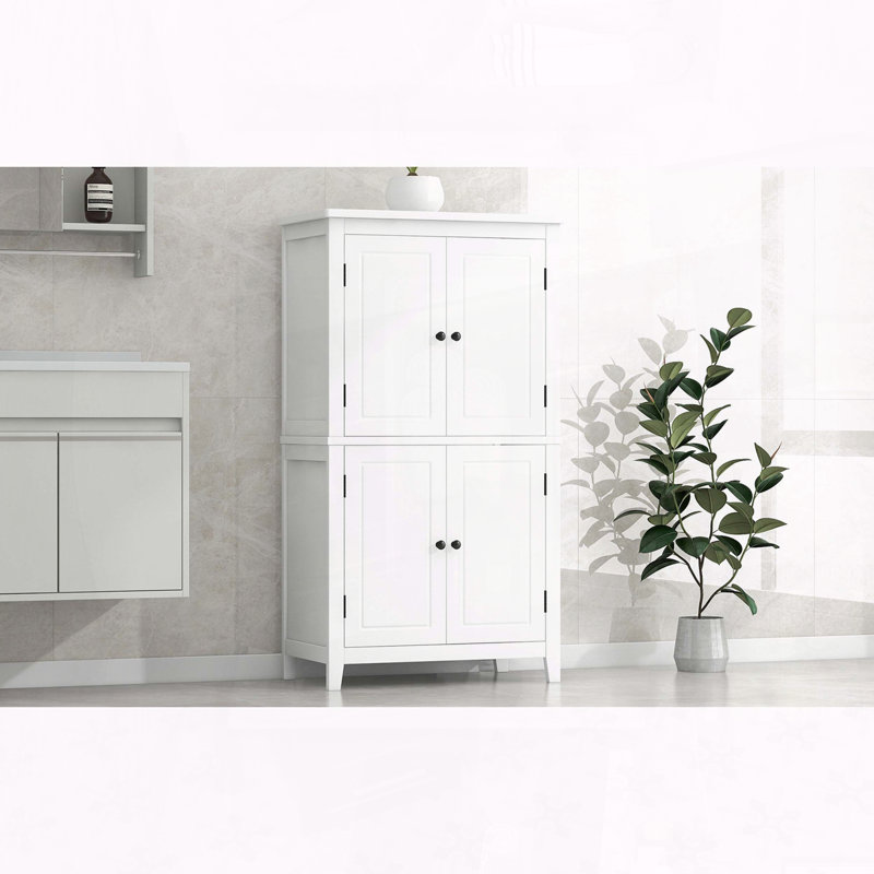 Elegant Freestanding Floor Storage Cabinet with 4 Doors, White