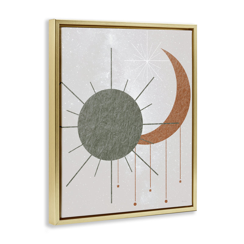 Sun & Moon in Minimal Style, 31" H x 25" W, Metallic Gold Floater Frame