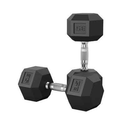 Ensemble de 2 haltères hexagonales - Paire de 35 lb, poids libres en fonte enduite de PVC - Poignées texturées antidérapantes - Conception hexagonale anti-roulis - Équipement de musculation durable pour la gymnastique à domicile, noir