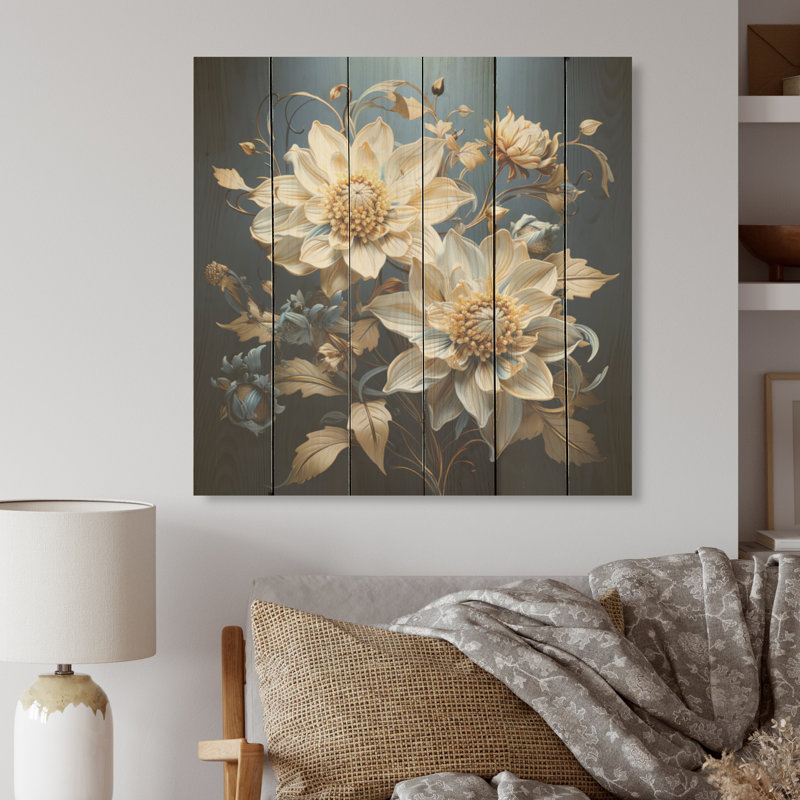 «Blue Cornflowers Tranquility» - Art mural en bois sur bois de pin naturel, H 30 po x l 30 po