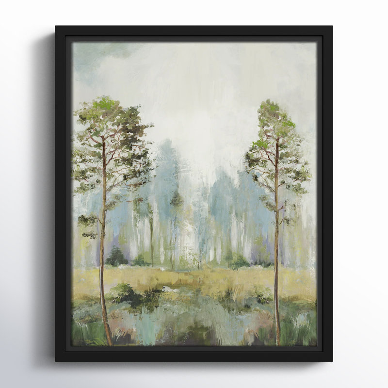 Teton Tall Green Trees II by Teton Pearce - Floater Frame Print on Canvas, 11.5" H x 9.5" W, Black