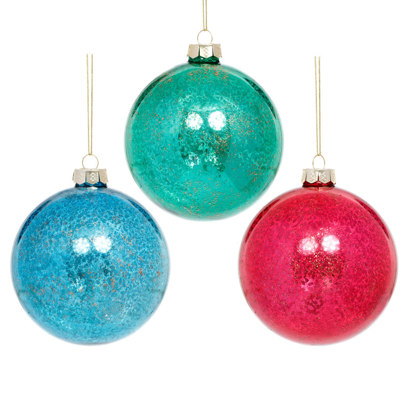 Crackled Ball Ornament - 4 Inches Set Of 6