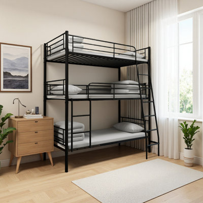 Bedroom Dormitory Twin Size White Metal Triple Bunk Bed Can Be Disassembled Into Three Beds