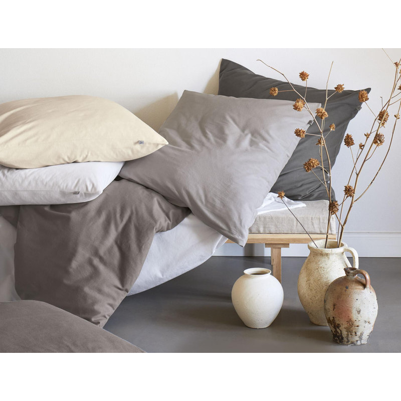 Fine brushed cotton bed linen set, Beige, 200 x 200cm - 2 cushions 80 x 80cm)
