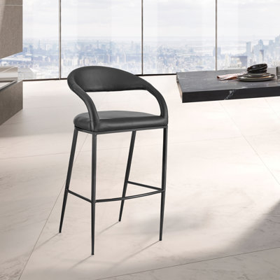 Gassville Modern Counter or Bar Height Barstool with Arms and Open Low Back in Iron Frame and Faux Leather