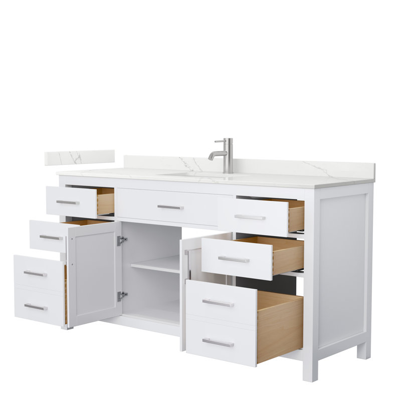 Beckett 66" Freestanding Single Bathroom Vanity with Quartz Top, White, Brushed Nickel, Giotto Quartz