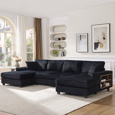 Canapé convertible en forme de U avec tissu velours côtelé offrant confort et fonctionnalité modernes pour la détente dans le salon