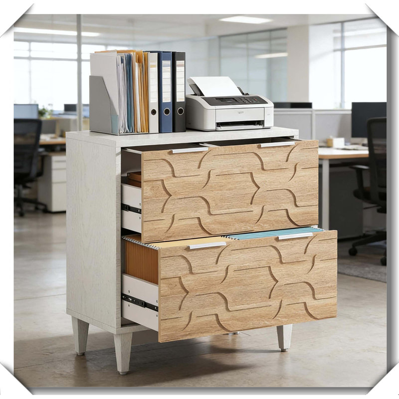 Wood Storage Cabinet File Cabinet Drawer Ample Space Organized, Walnut,White