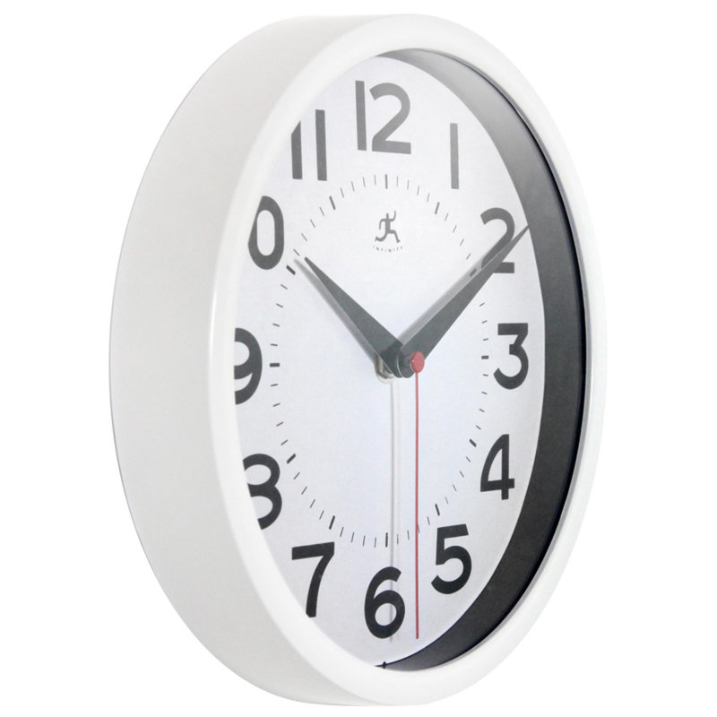 Modern/Contemporary Round Plastic Wall Clock 9 Inches, White