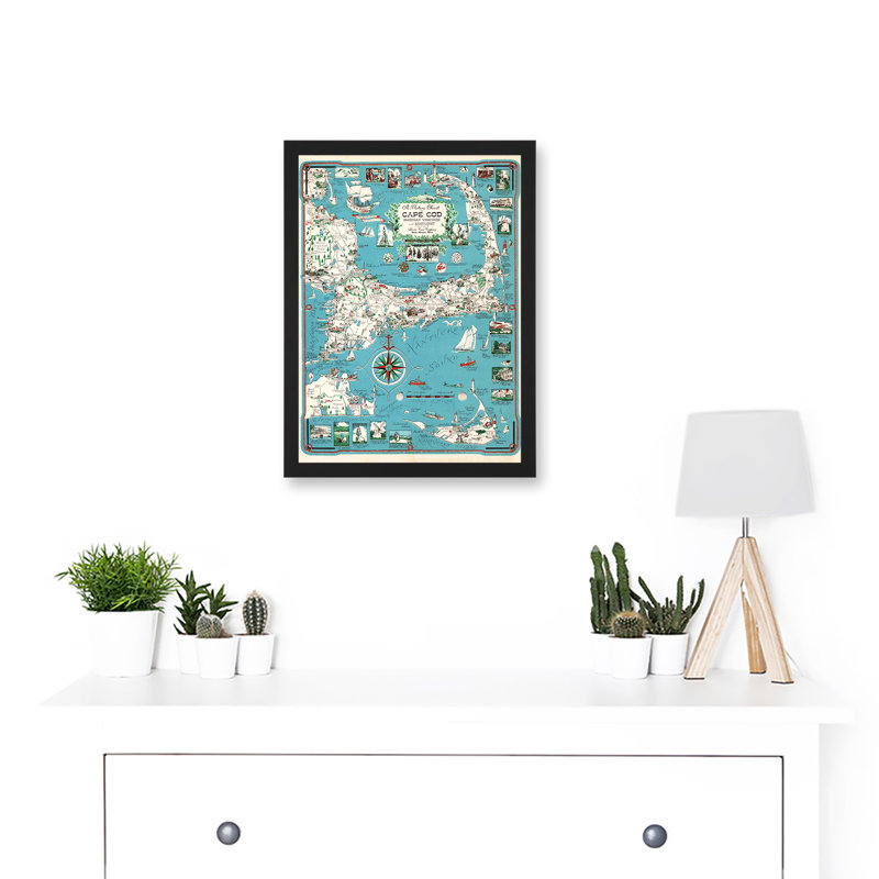 1949 Cape Cod Nantucket Massachusetts Pictorial Map Chase - Single Picture Frame Art Prints, 9.21''W x 12.72''H
