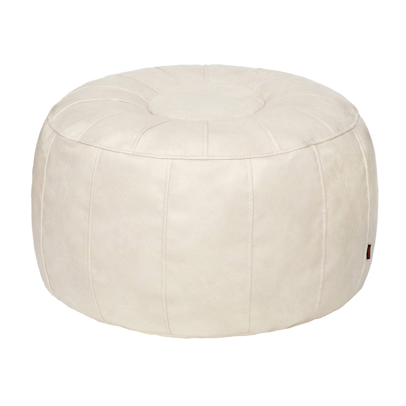 Izaiya Faux Leather Pouf, Ivory White Faux Leather