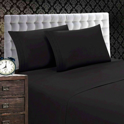 California Black Wrinkle-Free 4-Piece Sheet Set - Fade Resistant, Deep Pocket - Luxurious Bedding